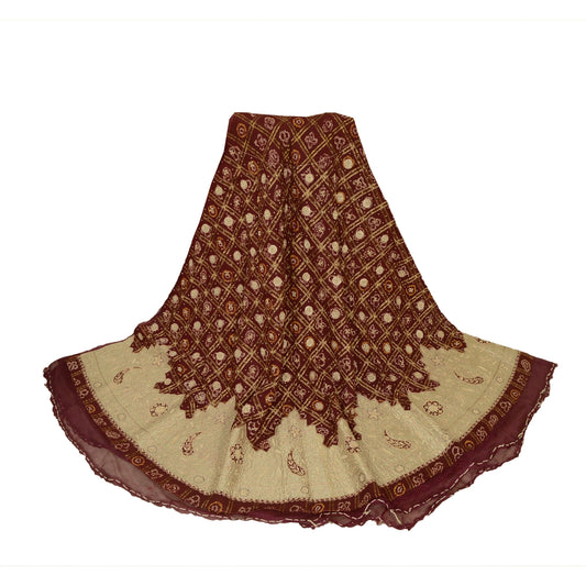 Sanskriti New Long Skirt Pure Cotton Hand Beaded Unstitched Bandhani Lehenga