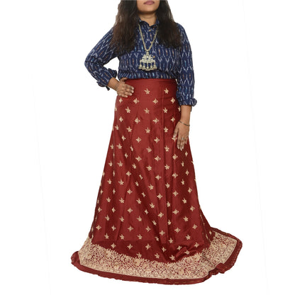 Sanskriti New Long Skirt Pure Satin Silk Hand Embroidered Unstitched Lehenga
