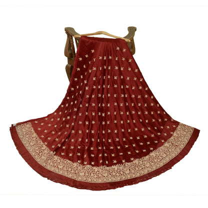 Sanskriti New Long Skirt Pure Satin Silk Hand Embroidered Unstitched Lehenga