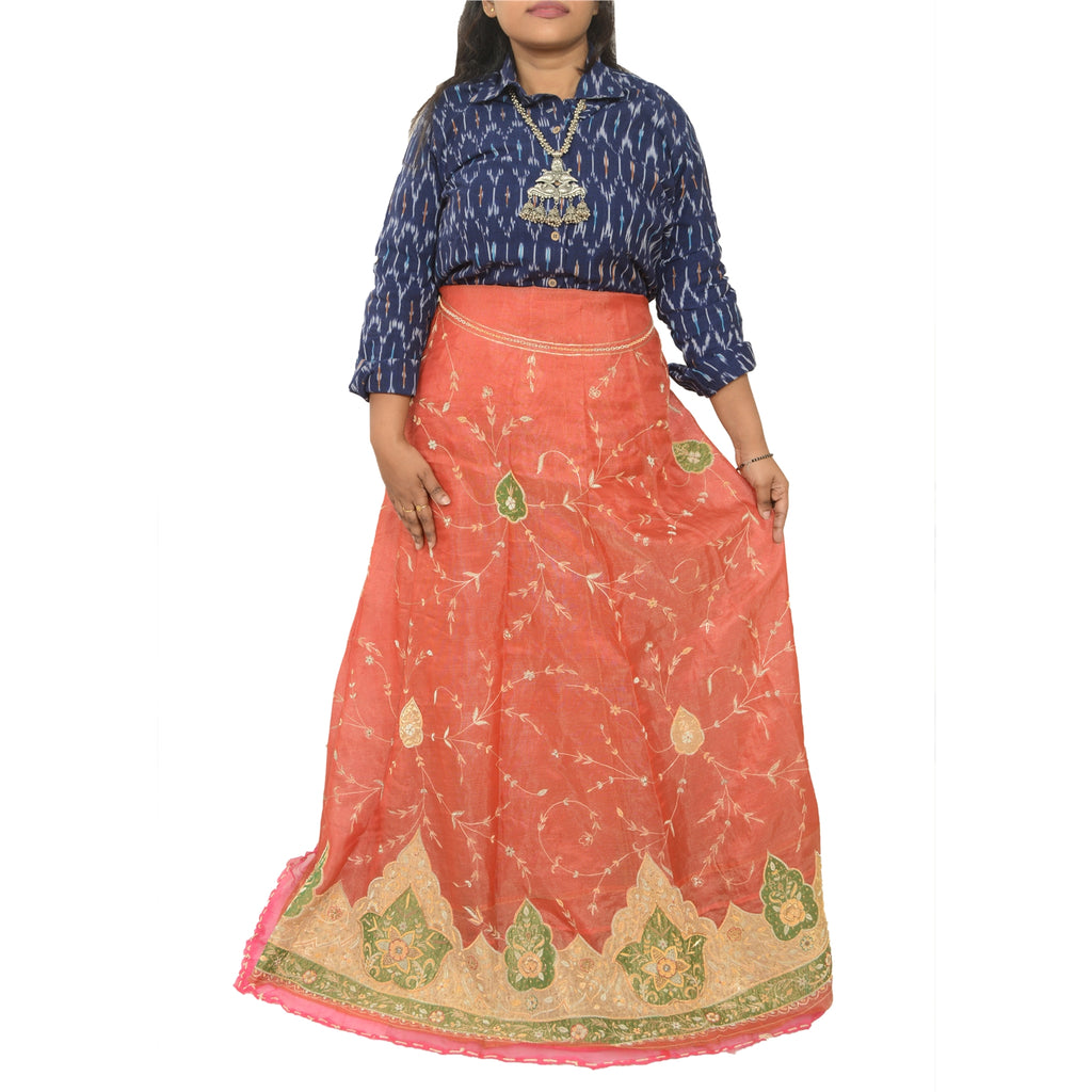 Sanskriti New Long Skirt Pure Organza Hand Embroidered Unstitched Lehenga