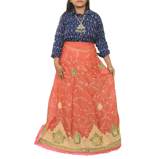 Sanskriti New Long Skirt Pure Organza Hand Embroidered Unstitched Lehenga
