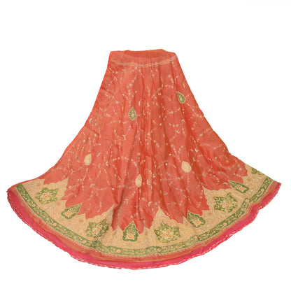 Sanskriti New Long Skirt Pure Organza Hand Embroidered Unstitched Lehenga