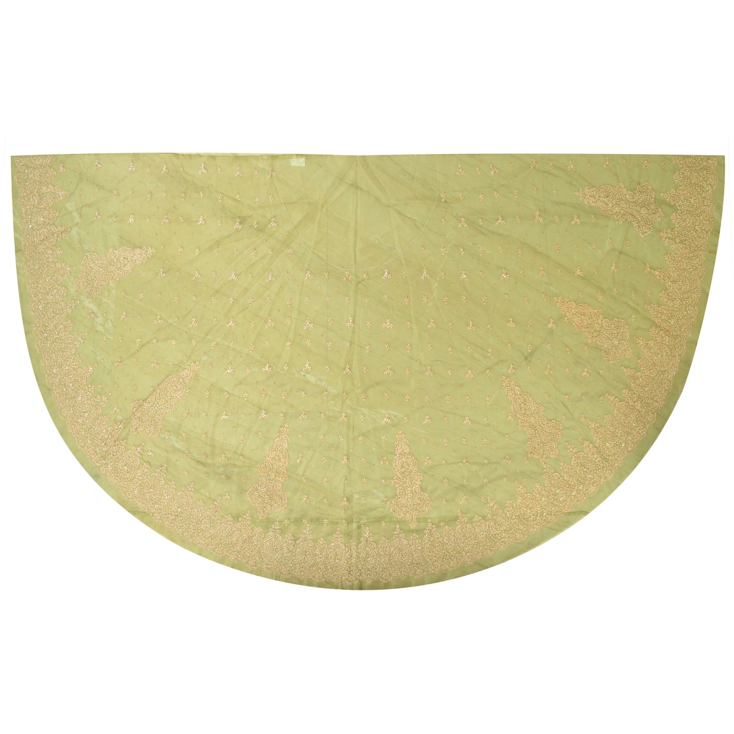 Sanskriti New Green Long Skirt Net Mesh Hand Embroidered Unstitched Lehenga