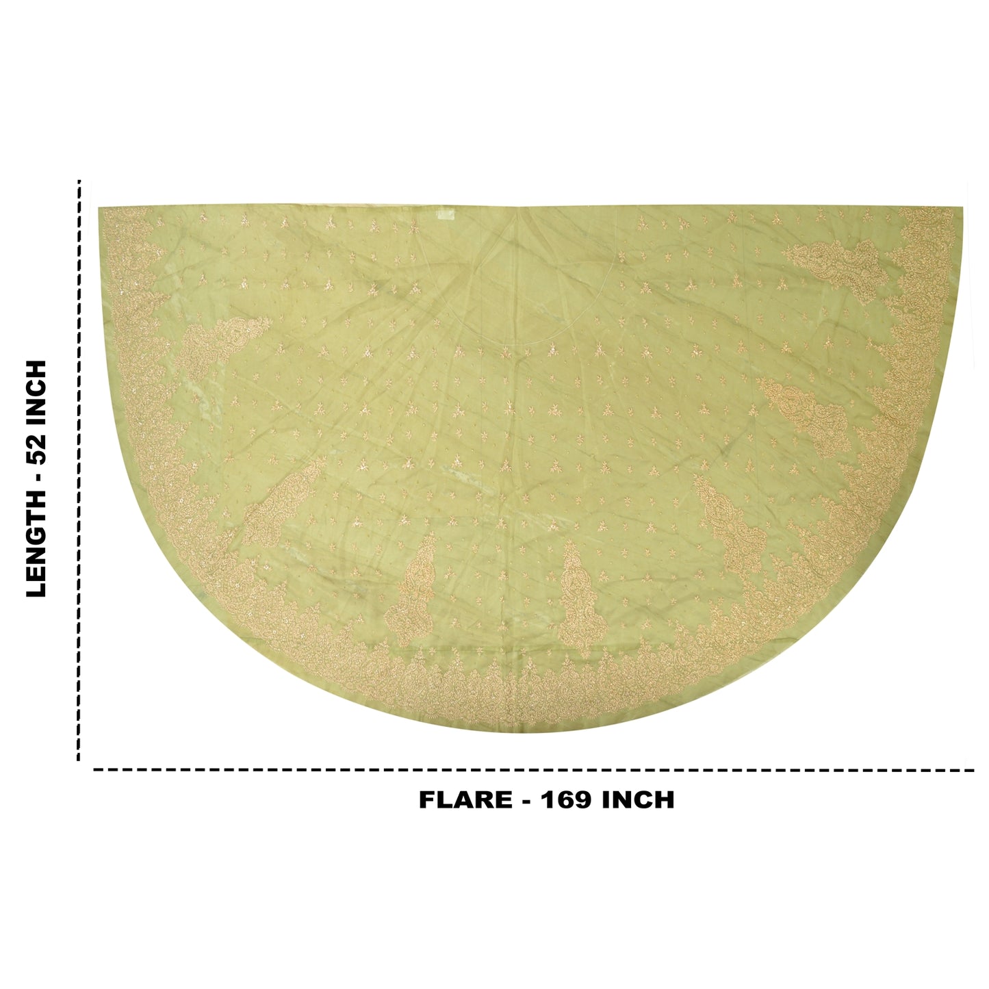 Sanskriti New Green Long Skirt Net Mesh Hand Embroidered Unstitched Lehenga