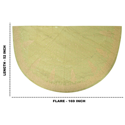 Sanskriti New Green Long Skirt Net Mesh Hand Embroidered Unstitched Lehenga