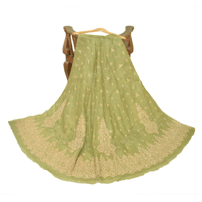 Sanskriti New Green Long Skirt Net Mesh Hand Embroidered Unstitched Lehenga