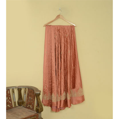 Sanskriti New Peach Pure Satin Silk Long Skirt Unstitched Hand Embroidered Zari