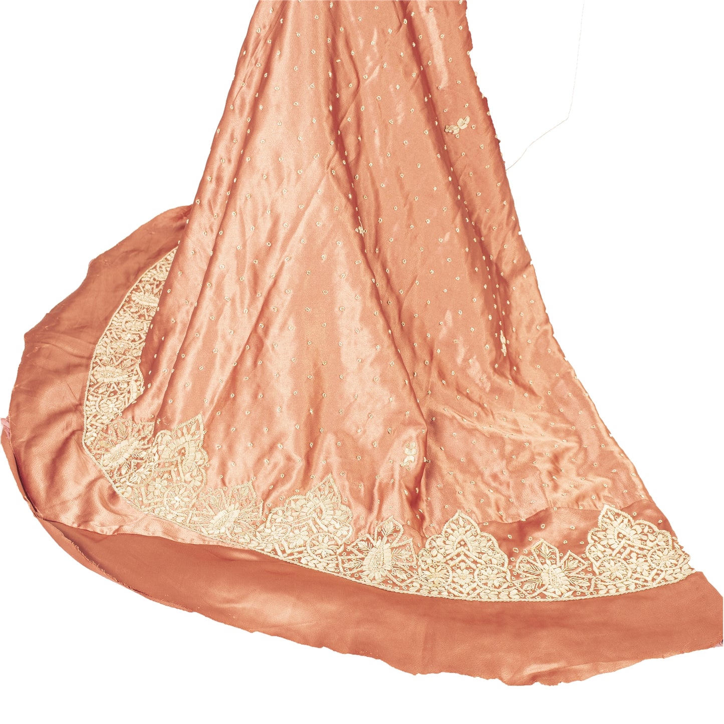 Sanskriti New Peach Pure Satin Silk Long Skirt Unstitched Hand Embroidered Zari