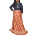 Sanskriti New Peach Pure Satin Silk Long Skirt Unstitched Hand Embroidered Zari