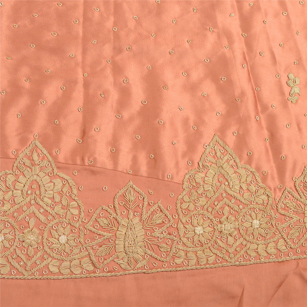 Sanskriti New Peach Pure Satin Silk Long Skirt Unstitched Hand Embroidered Zari