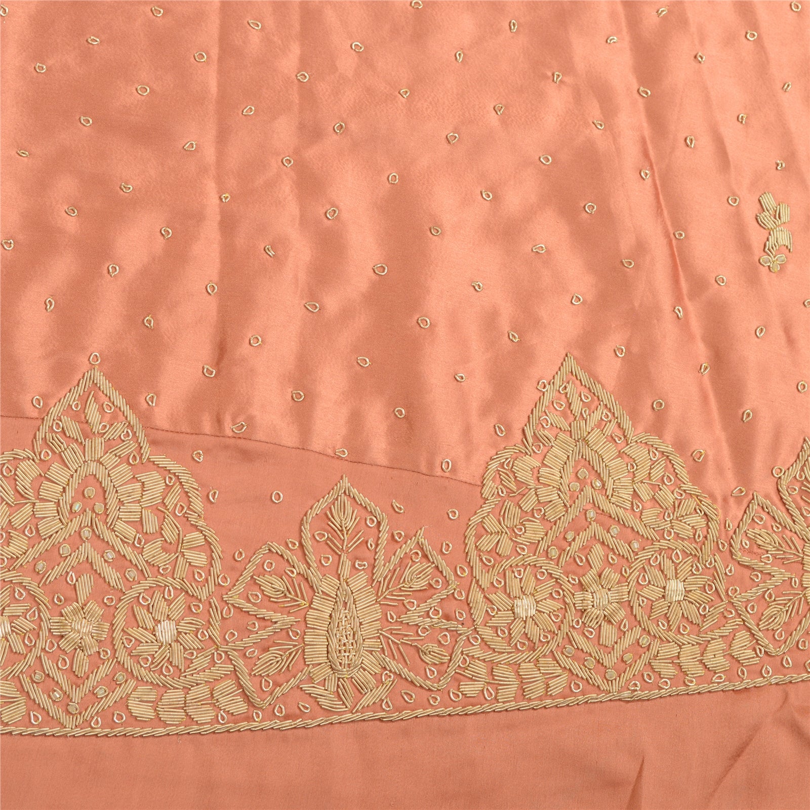 Sanskriti New Peach Pure Satin Silk Long Skirt Unstitched Hand Embroidered Zari