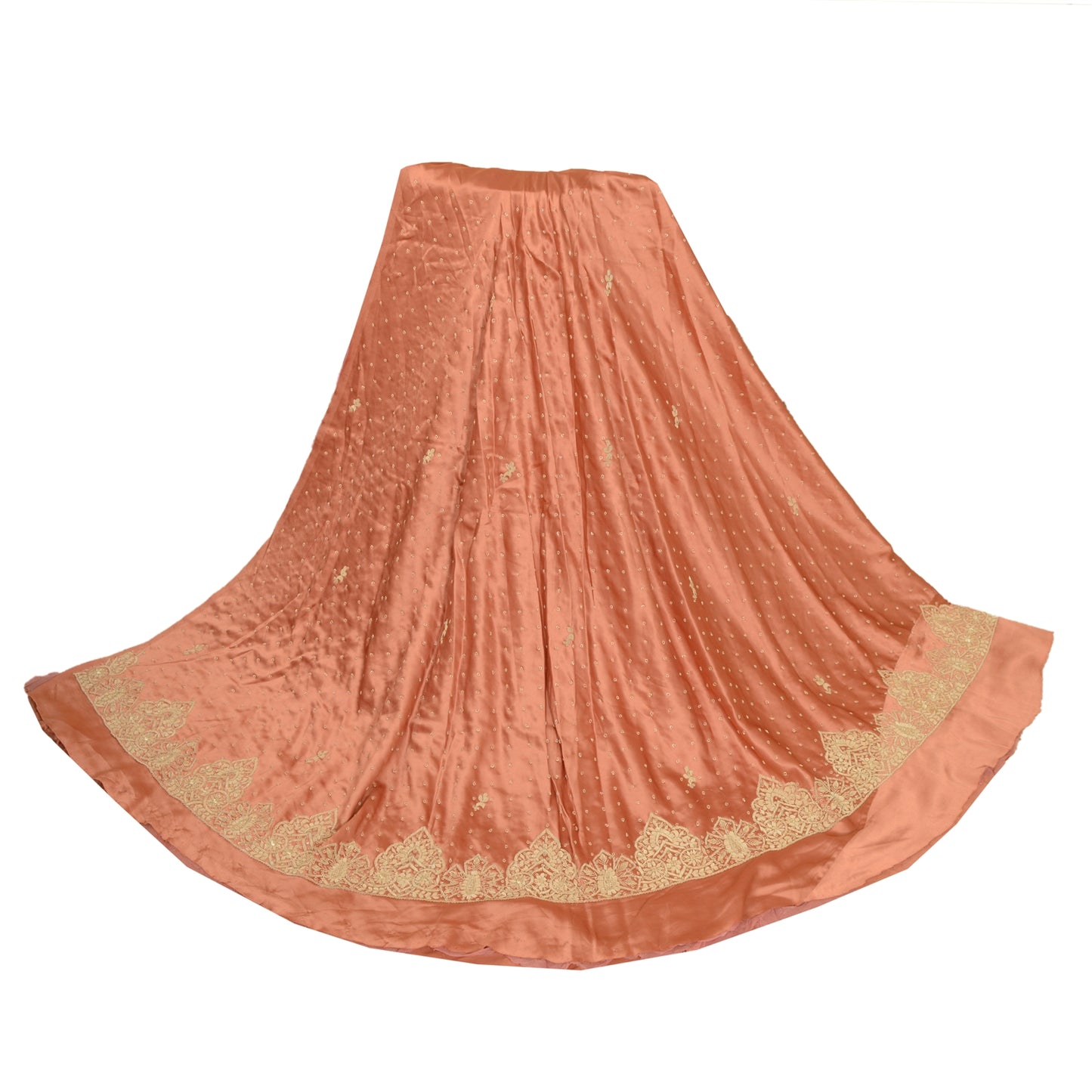 Sanskriti New Peach Pure Satin Silk Long Skirt Unstitched Hand Embroidered Zari