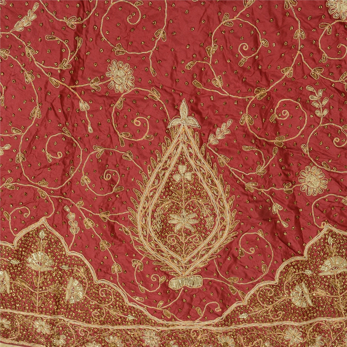 Sanskriti Vintage Dark Red Long Skirt Pure Silk Hand Embroidery Stitched Lehenga