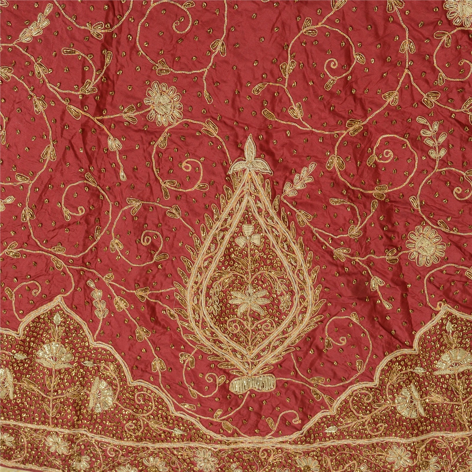 Sanskriti Vintage Dark Red Long Skirt Pure Silk Hand Embroidery Stitched Lehenga