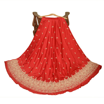 Sanskriti New Long Skirt Pure Satin Silk Hand Embroidered Unstitched Lehenga