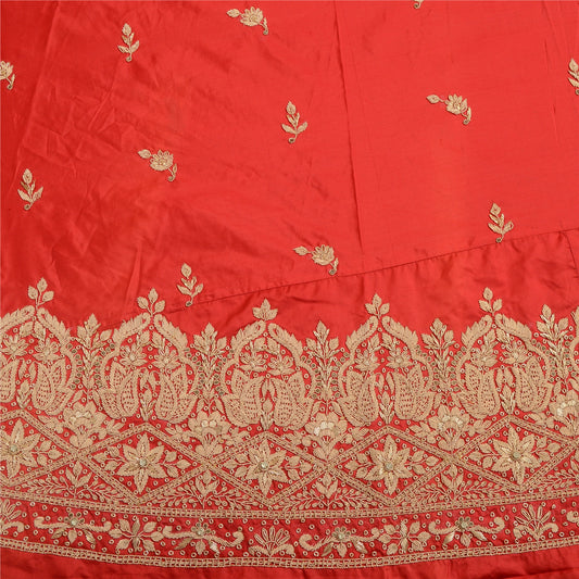 Sanskriti New Long Skirt Pure Satin Silk Hand Embroidered Unstitched Lehenga