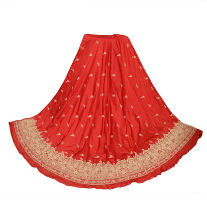 Sanskriti New Long Skirt Pure Satin Silk Hand Embroidered Unstitched Lehenga
