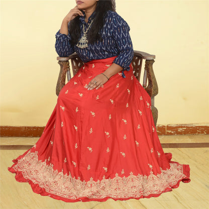 Sanskriti New Long Skirt Pure Satin Silk Hand Embroidered Unstitched Lehenga