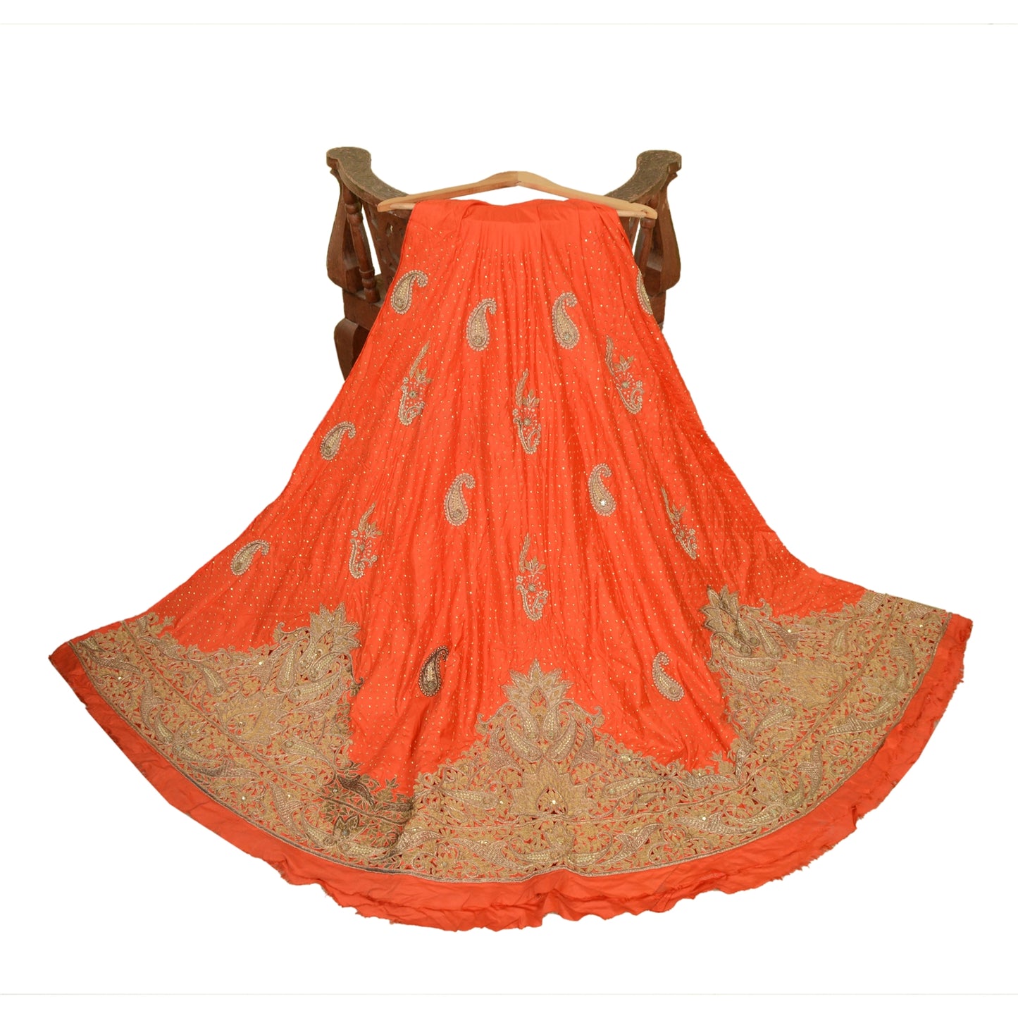 Sanskriti New Orange Long Skirt Pure Silk Hand Beaded Zari Unstitched Lehenga