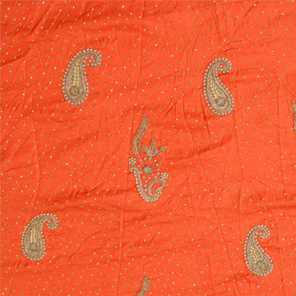 Sanskriti New Orange Long Skirt Pure Silk Hand Beaded Zari Unstitched Lehenga