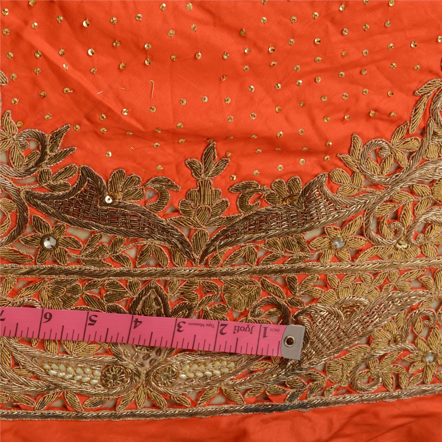 Sanskriti New Orange Long Skirt Pure Silk Hand Beaded Zari Unstitched Lehenga