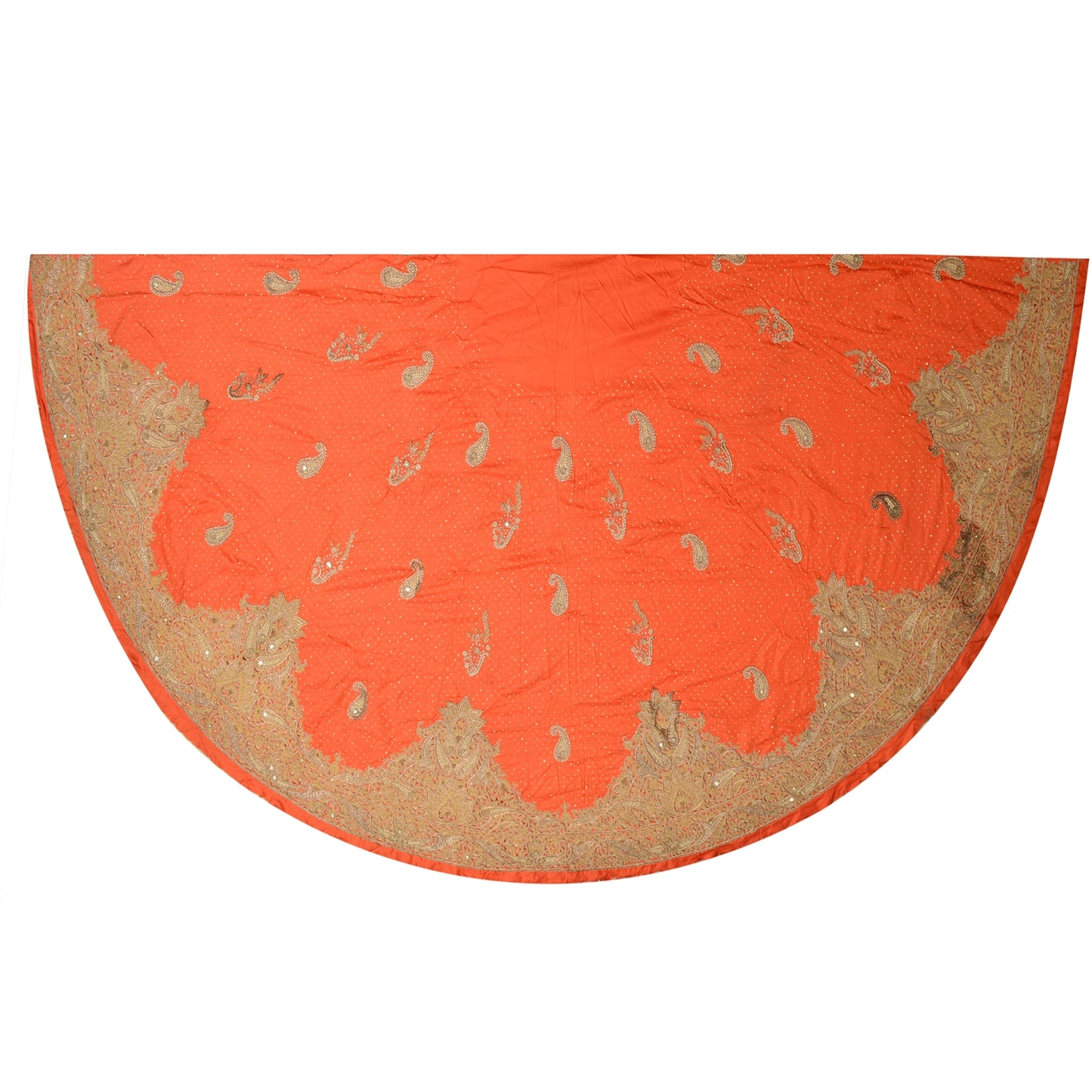 Sanskriti New Orange Long Skirt Pure Silk Hand Beaded Zari Unstitched Lehenga