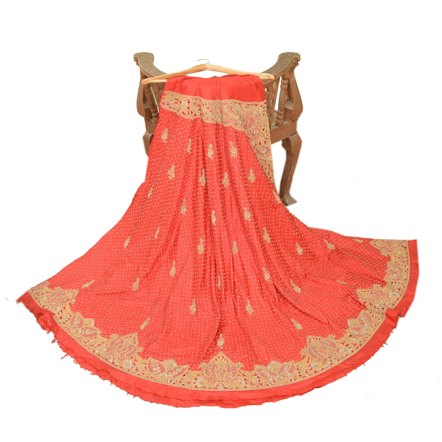 Sanskriti New Red Long Skirt Pure Silk Hand Embroidered Unstitched Lehenga