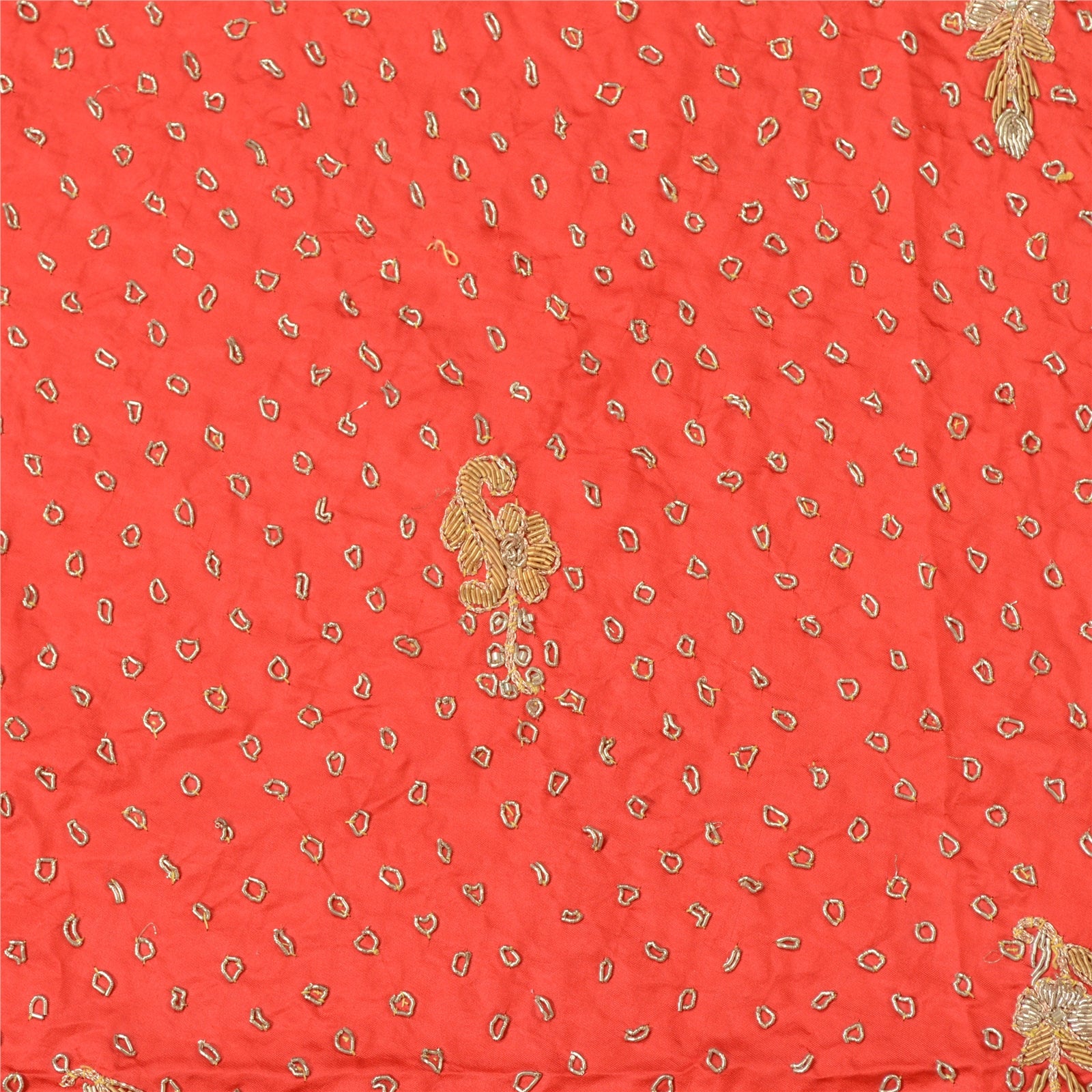 Sanskriti New Red 100% Pure Silk Long Skirt Hand Embroidered Unstitched Zardozi