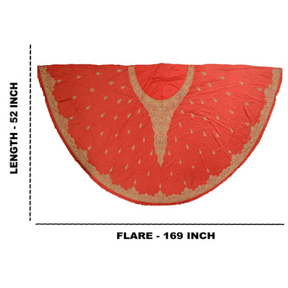 Sanskriti New Red Long Skirt Pure Silk Hand Embroidered Unstitched Lehenga