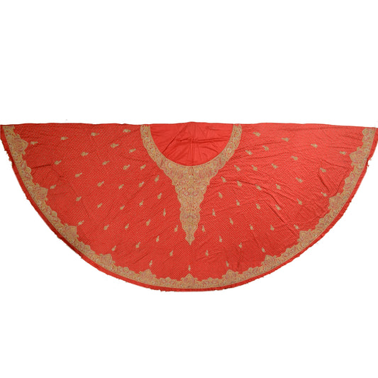 Sanskriti New Red Long Skirt Pure Silk Hand Embroidered Unstitched Lehenga