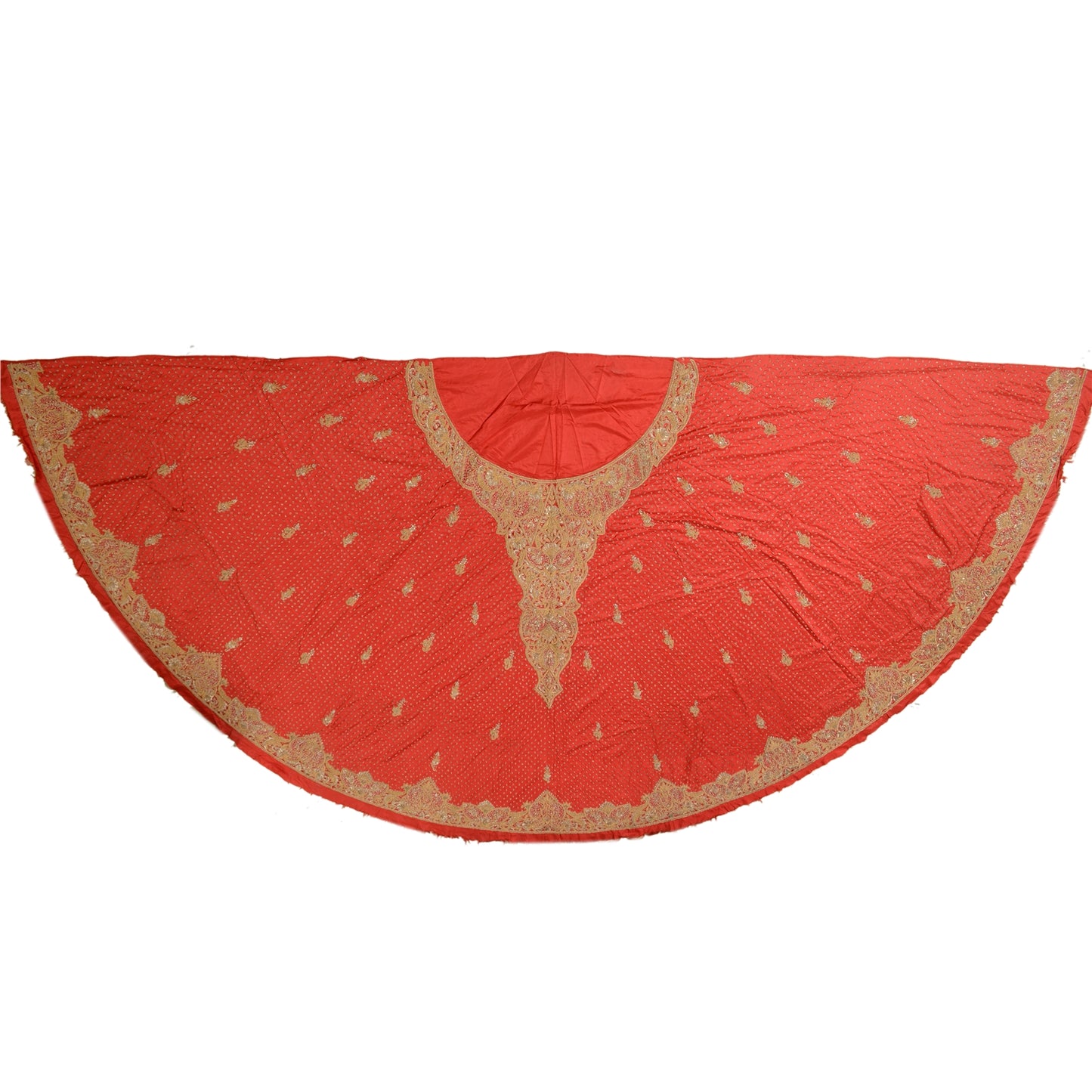 Sanskriti New Red Long Skirt Pure Silk Hand Embroidered Unstitched Lehenga