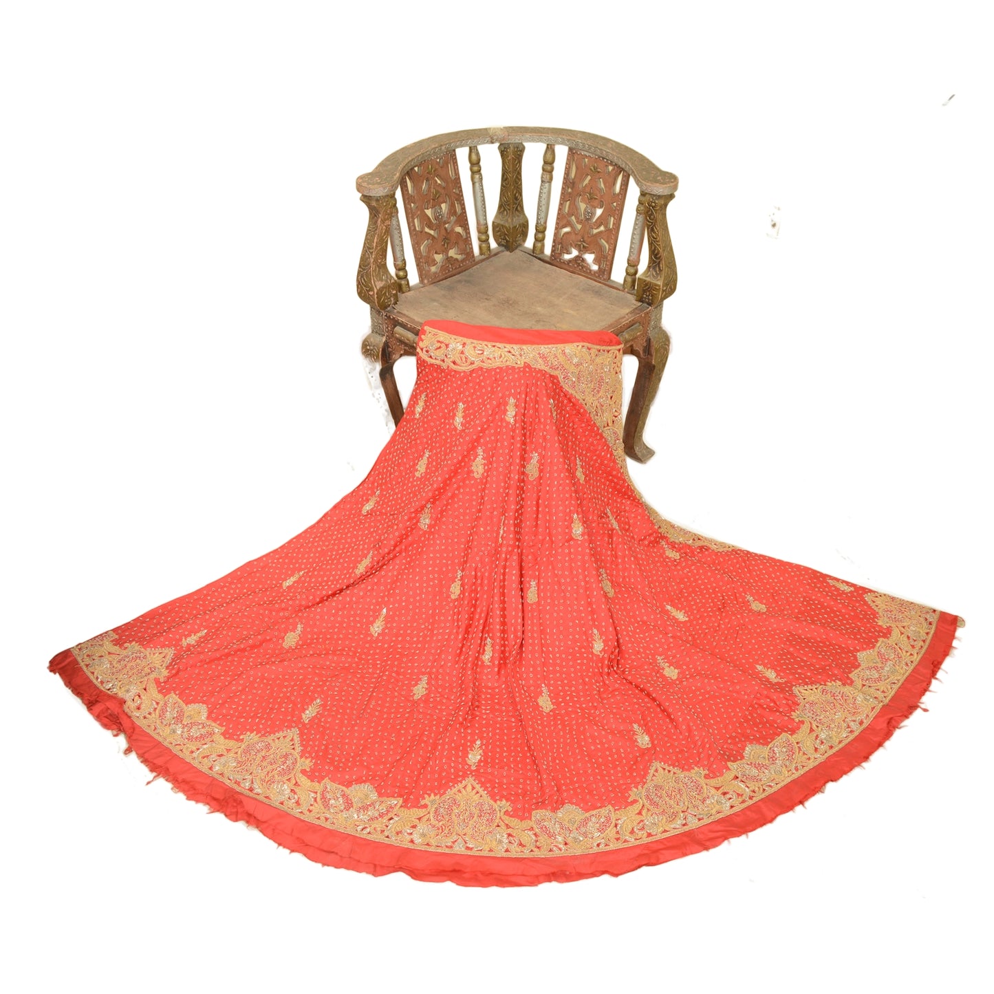 Sanskriti New Red Long Skirt Pure Silk Hand Embroidered Unstitched Lehenga