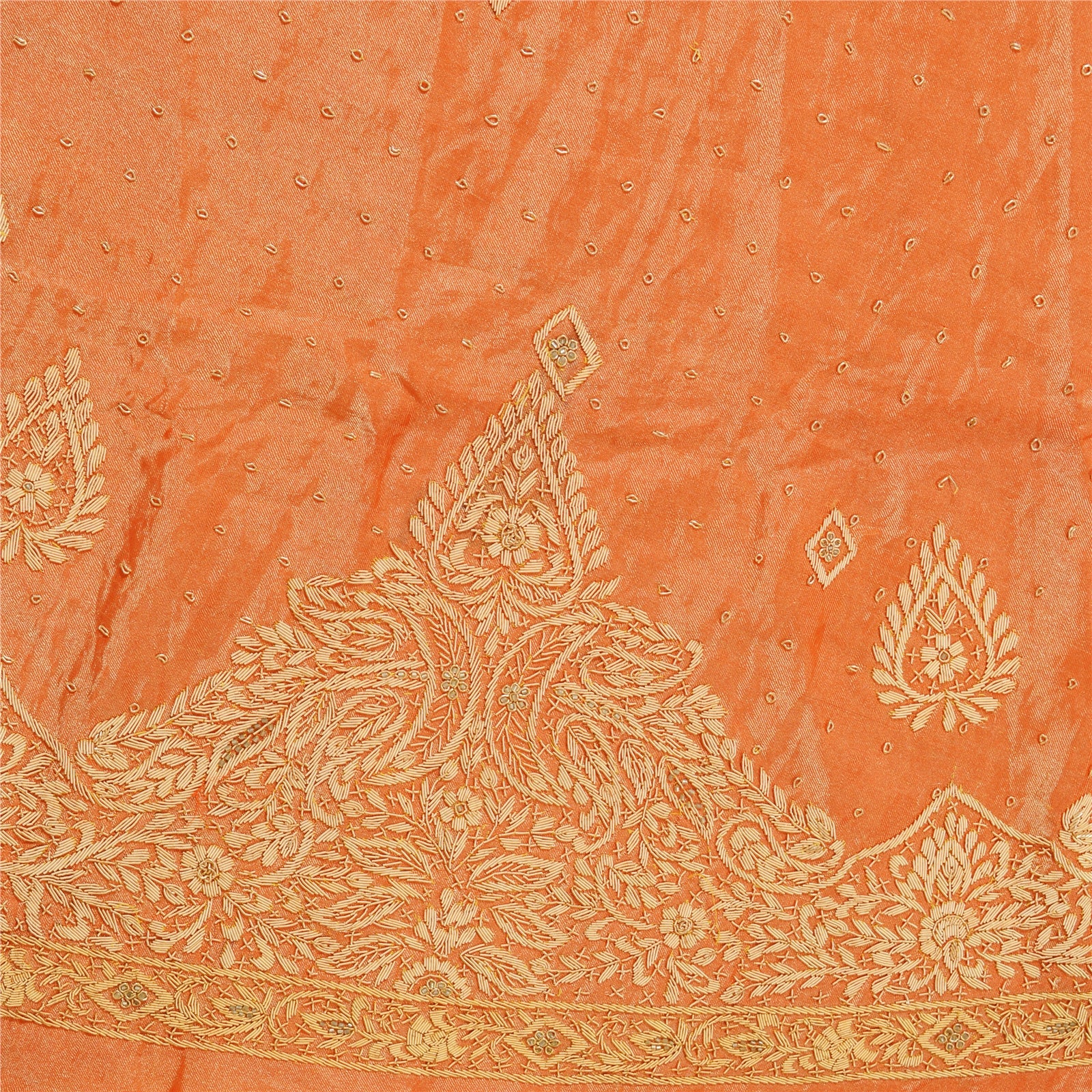 Sanskriti New Orange 100% Pure Tissue Silk Long Skirt Unstitched Hand Embroidery