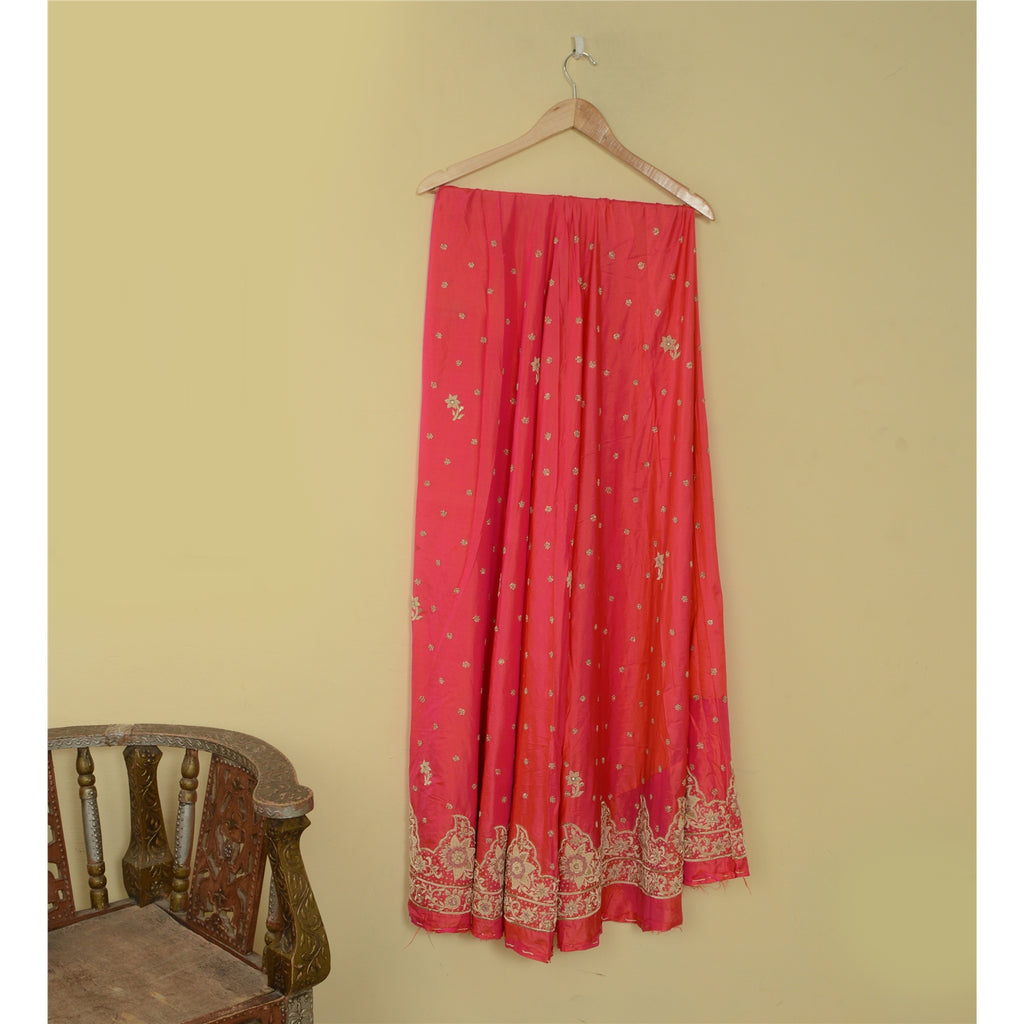 Sanskriti Vintage Hot Pink Pure Silk Skirt Unstitched Hand Embroidered Zardozi