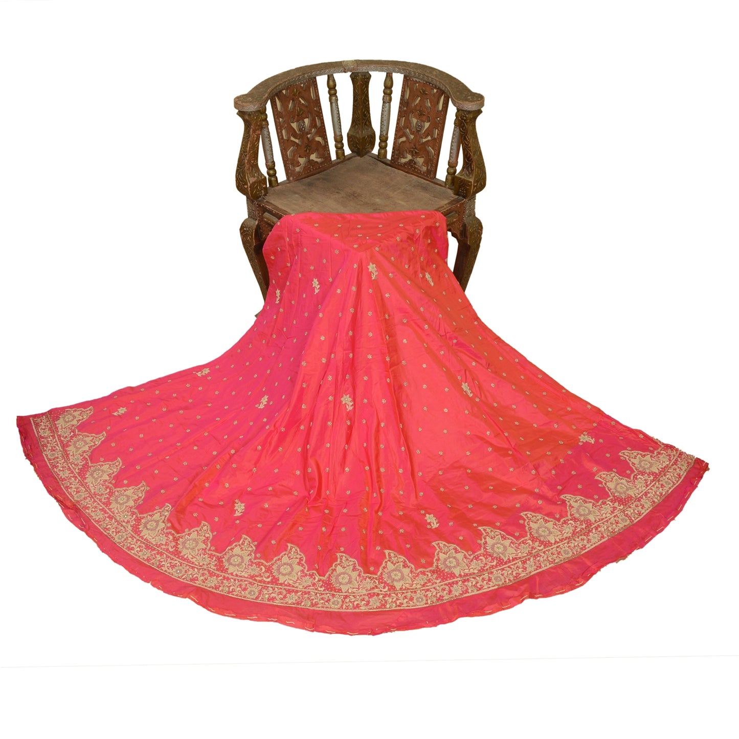Sanskriti New Hot Pink Long Skirt Pure Silk Hand Beaded Unstitched Lehenga