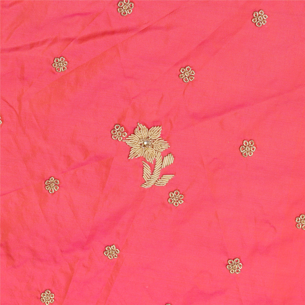 Sanskriti Vintage Hot Pink Pure Silk Skirt Unstitched Hand Embroidered Zardozi