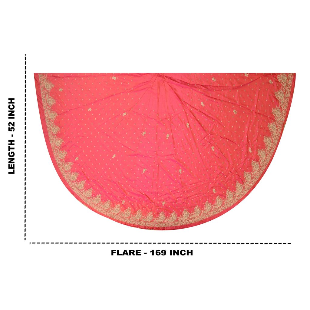 Sanskriti Vintage Hot Pink Pure Silk Skirt Unstitched Hand Embroidered Zardozi