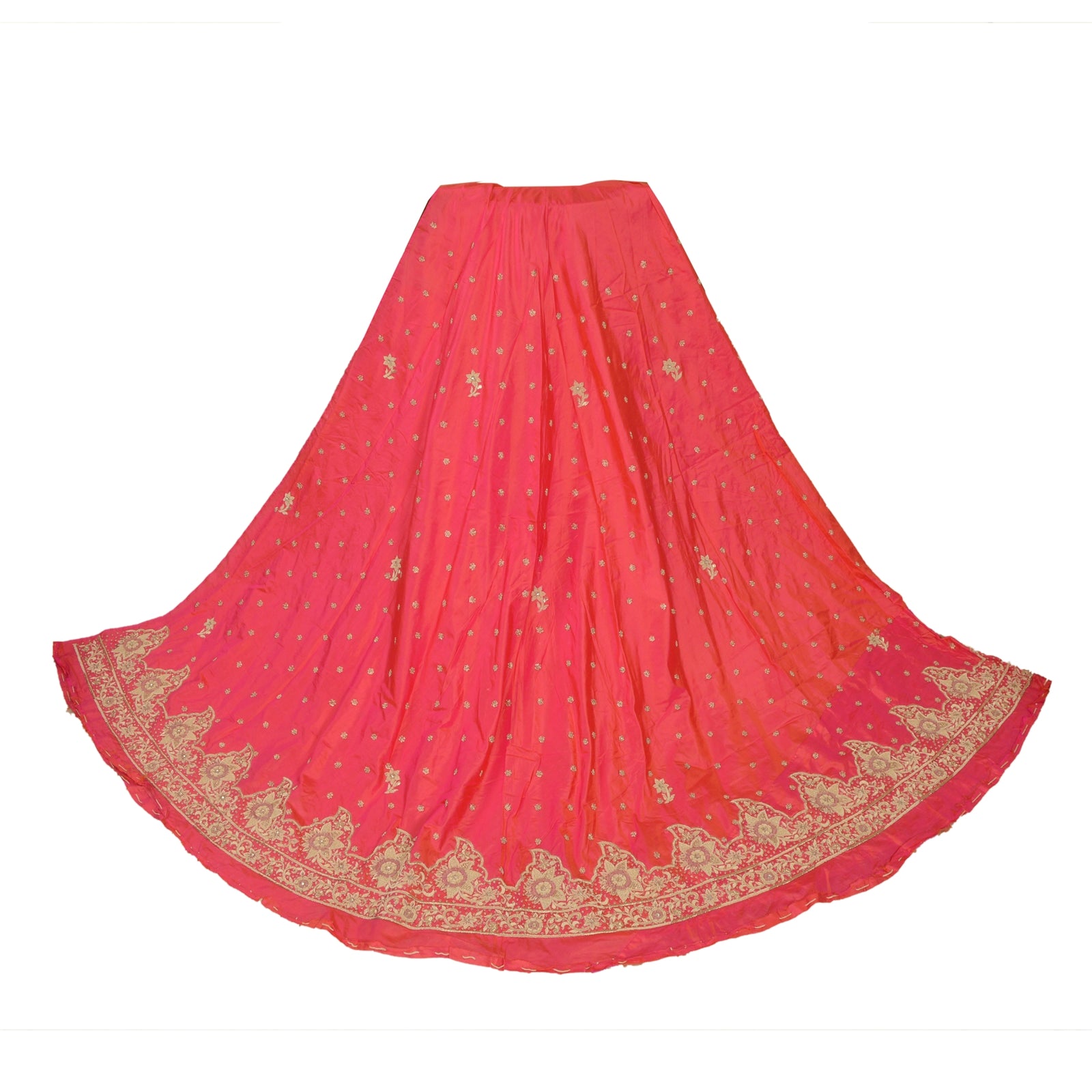 Sanskriti Vintage Hot Pink Pure Silk Skirt Unstitched Hand Embroidered Zardozi
