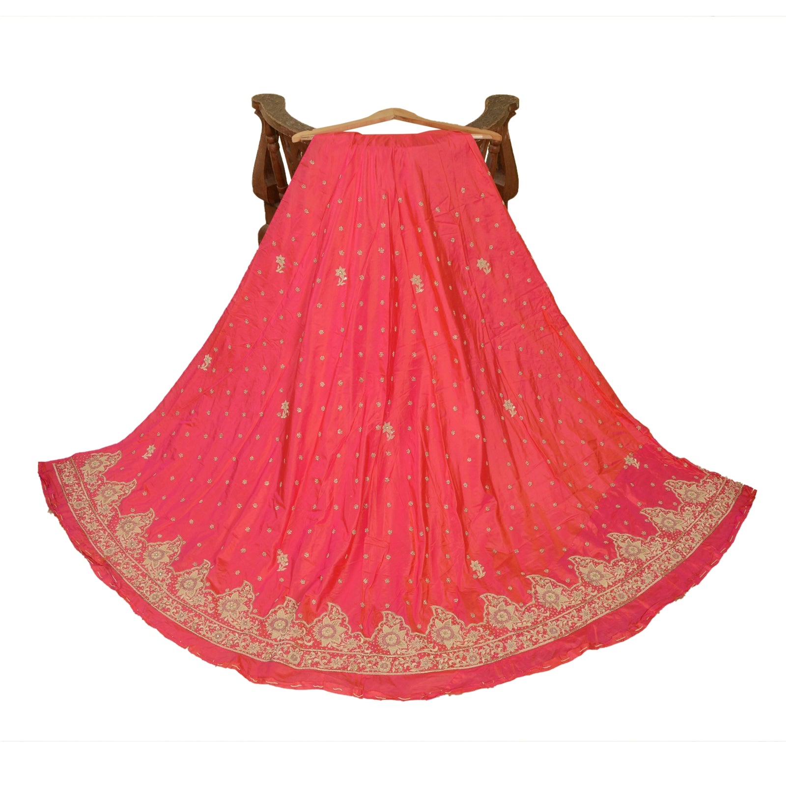 Sanskriti Vintage Hot Pink Pure Silk Skirt Unstitched Hand Embroidered Zardozi