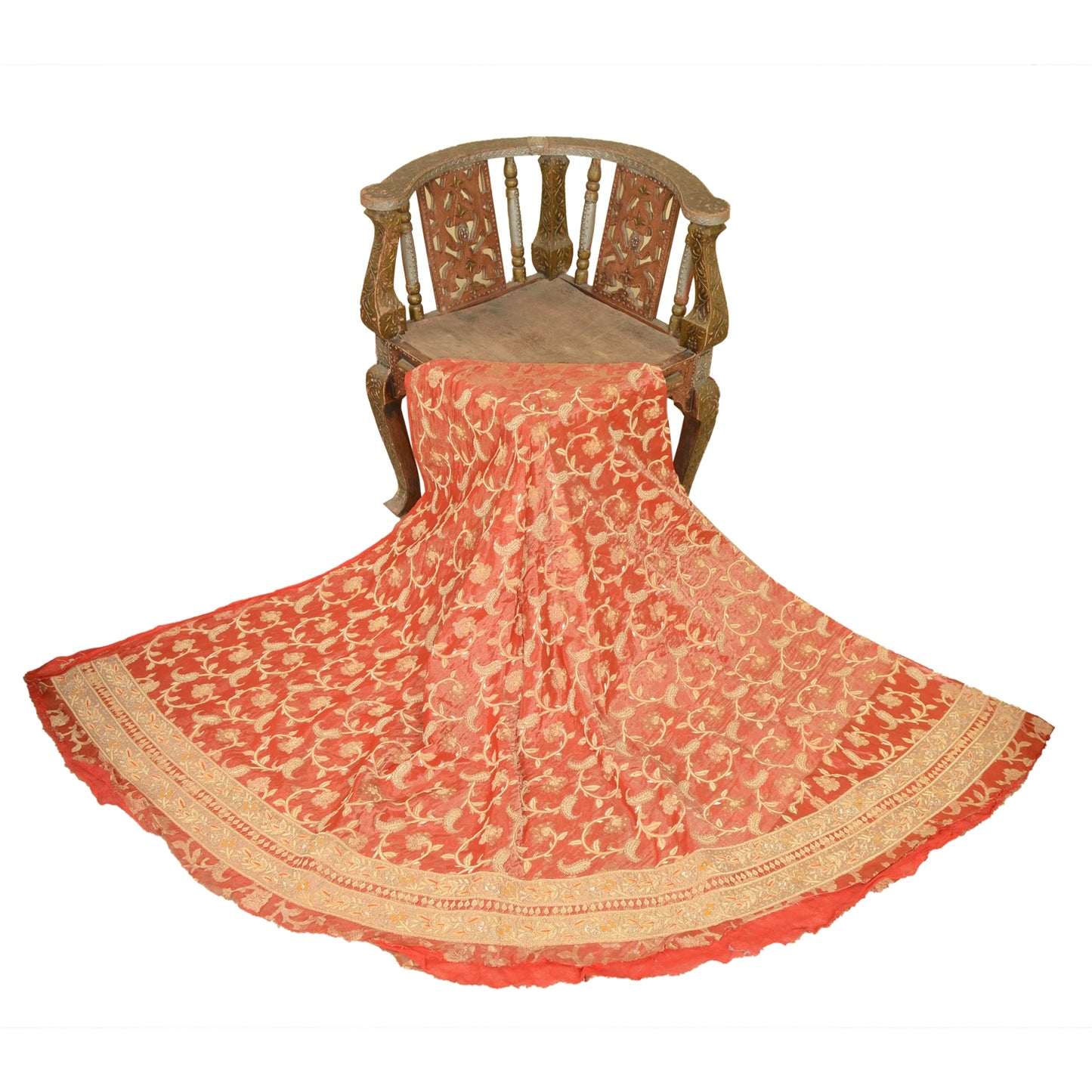 Sanskriti New Long Skirt Pure Tissue Silk Hand Embroidery Unstitched Lehenga