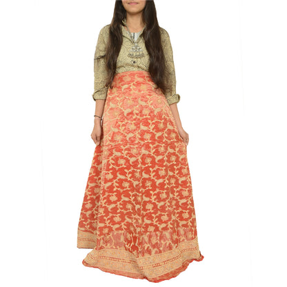 Sanskriti New Long Skirt Pure Tissue Silk Hand Embroidery Unstitched Lehenga