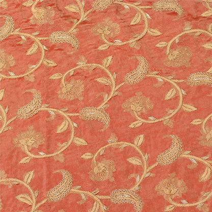 Sanskriti New Red Pure Tissue Long Skirt Unstitched Hand Embroidery Real Zardozi