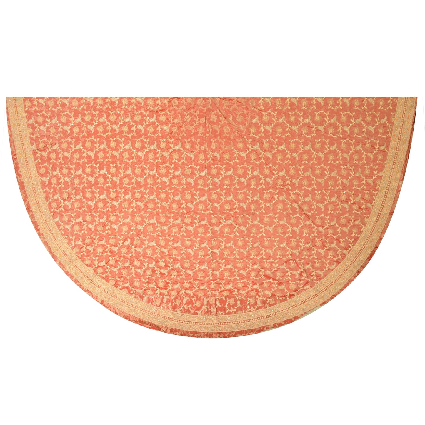 Sanskriti New Red Pure Tissue Long Skirt Unstitched Hand Embroidery Real Zardozi