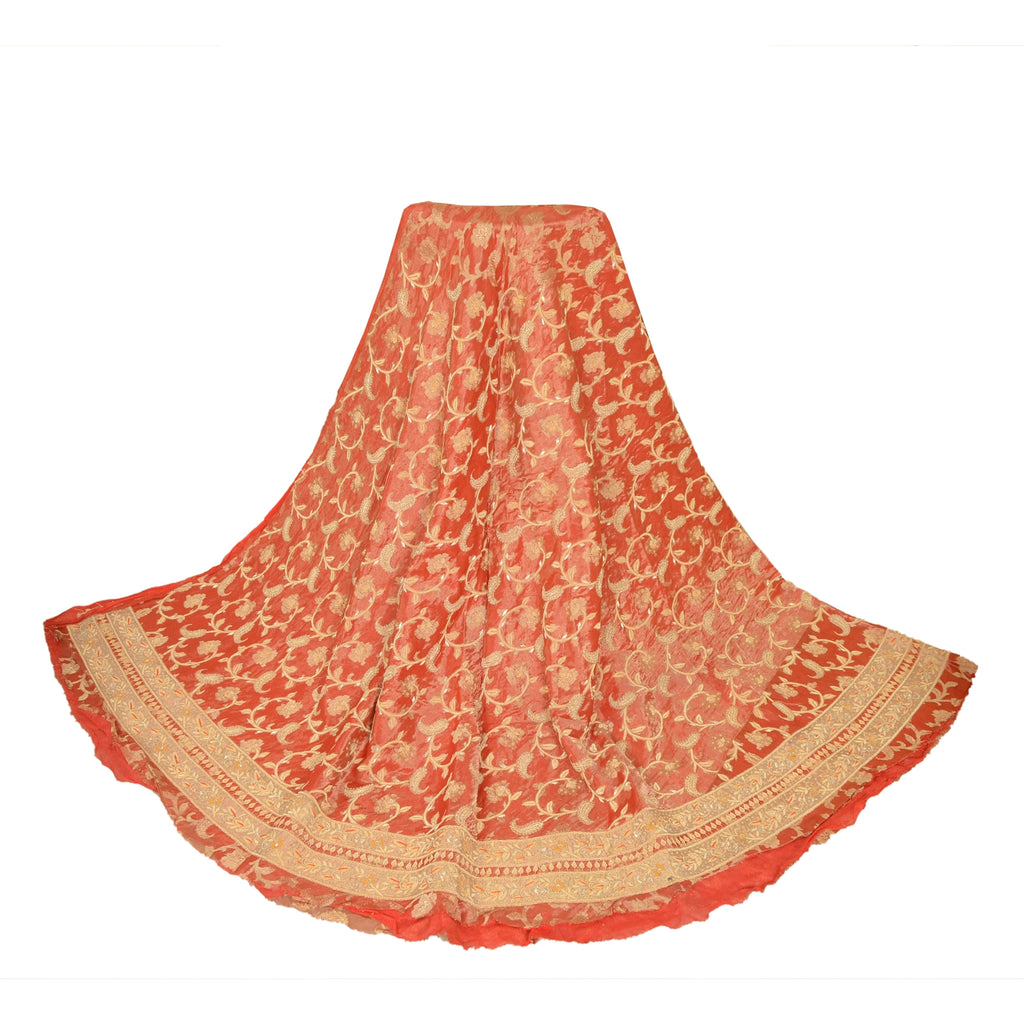 Sanskriti New Long Skirt Pure Tissue Silk Hand Embroidery Unstitched Lehenga