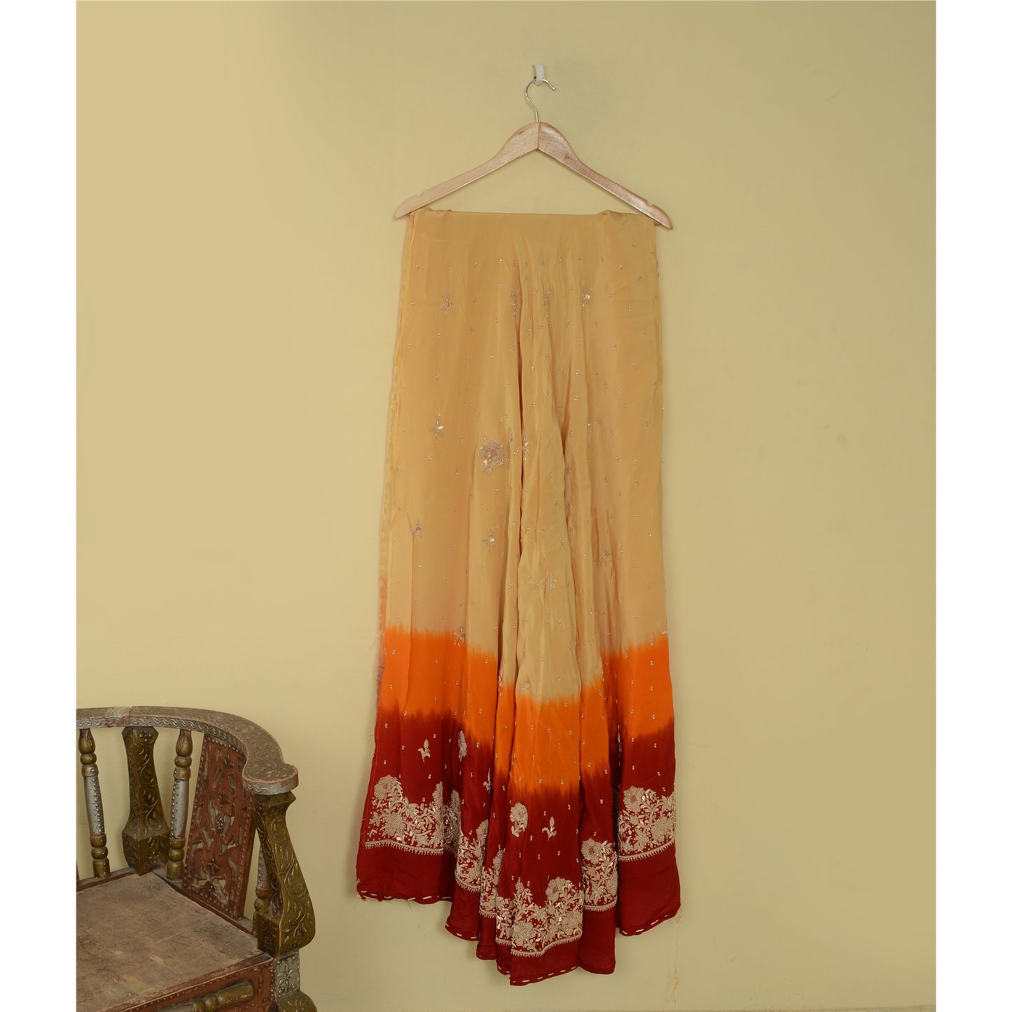 Sanskriti New Long Skirt Pure Silk Hand Embroidered Unstitched Party Lehenga