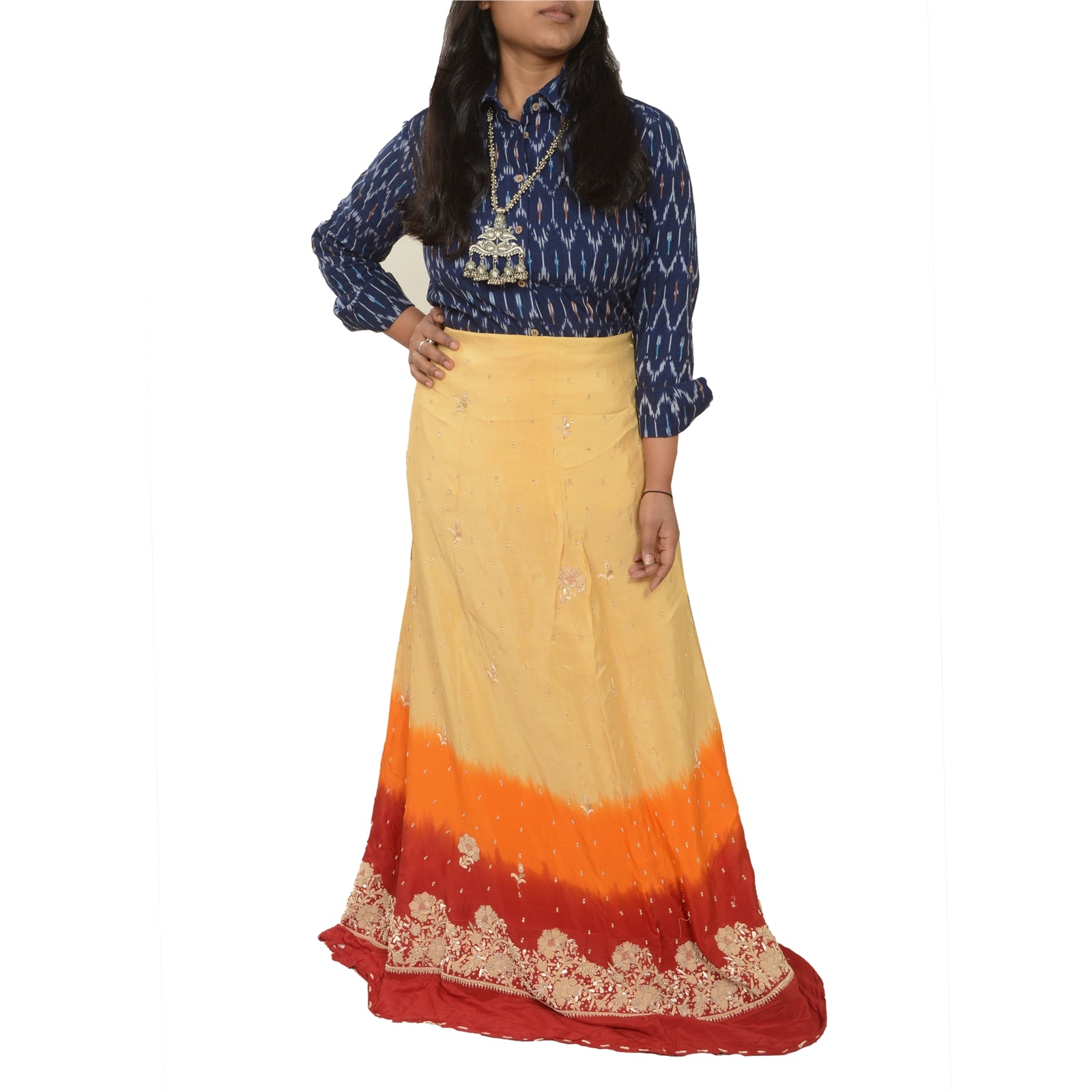 Sanskriti New Long Skirt Pure Silk Hand Embroidered Unstitched Party Lehenga