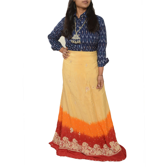 Sanskriti New Long Skirt Pure Silk Hand Embroidered Unstitched Party Lehenga