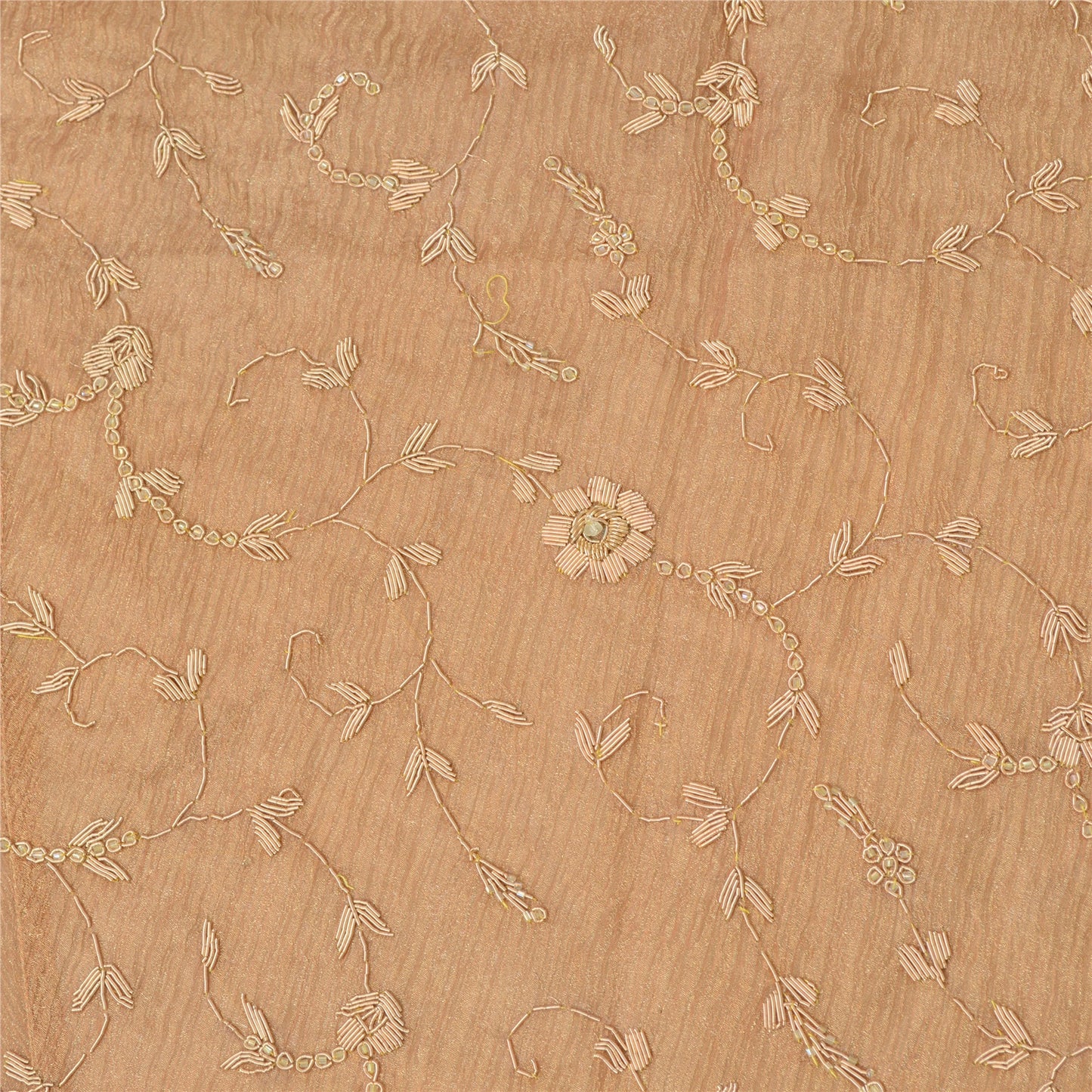 Sanskriti New Brown Pure Tissue Long Skirt Unstitched Hand Bead Antique Zardozi