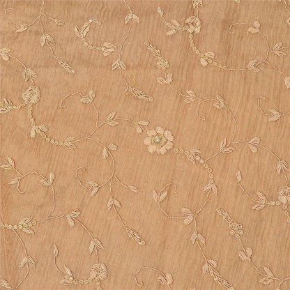 Sanskriti New Brown Pure Tissue Long Skirt Unstitched Hand Bead Antique Zardozi