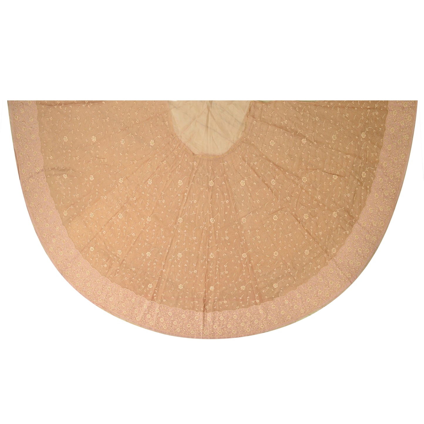 Sanskriti New Brown Pure Tissue Long Skirt Unstitched Hand Bead Antique Zardozi